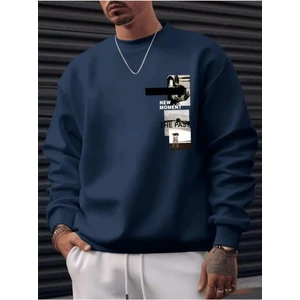 Erkek Lacivert  New Moment The Post Baskılı Bsiklet Yaka Sweatshirt