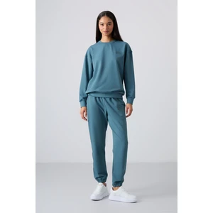 Tommy Life Tommy Life  Orman Yeşili O Yaka Oversize Lastik Paça Kadın Eşofman Takım - 95287