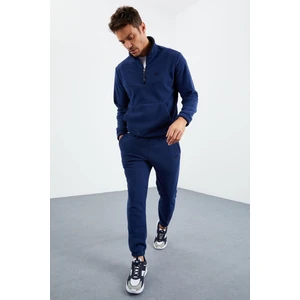 Tommy Life Tommy Life  Indigo Erkek Yarım Fermuar Dik Yaka Lastik Paça Polar Eşofman Takımı - 85159