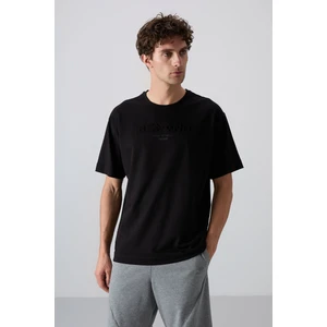 Tommy Life Tommy Life  Siyah Pamuklu Kalın Yumuşak Dokulu Oversize Fit Baskılı Erkek T-Shirt - 88328