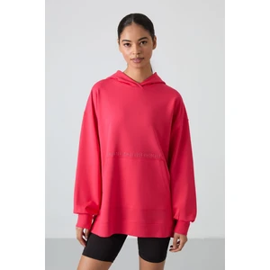 Tommy Life Viva Kırmızı Balon Kol Yazı Nakışlı Kadın Oversize Tunik Sweatshirt - 97163