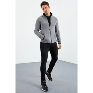 Tommy Life Tommy Life   Gri Melanj Erkek Yazı Nakışlı Dik Yaka Fermuarlı Standart Kalıp Sweatshirt Polar - 87992