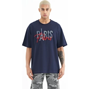 Tommy Life Tommy Life  Indigo Yazı Nakışlı O Yaka Oversize Erkek T-Shirt - 88223