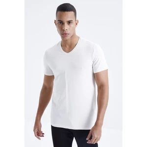 Tommy Life Tommy Life  Ekru Basic Kısa Kol Standart Kalıp V Yaka Erkek T-Shirt - 87912
