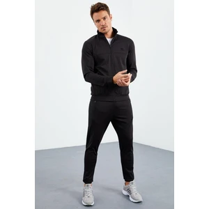 Tommy Life Tommy Life   Siyah Erkek Dik Yaka Fermuarlı Standart Kalıp Manşetli Eşofman Takım - 85160