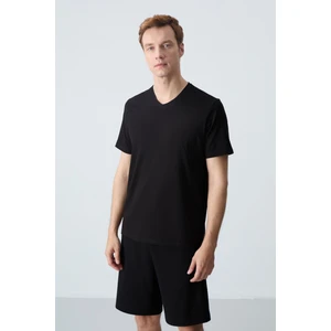 Tommy Life Tommy Life  Siyah Erkek Basic Kısa Kol Standart Kalıp V Yaka T-Shirt - 87912
