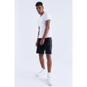 Tommy Life Tommy Life  Siyah-Beyaz Erkek Yan Şeritli Standart Kalıp Şort-81148