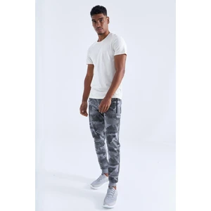 Tommy Life Tommy Life  Gri Melanj Erkek Kamuflaj Desenli Dar Kesim Jogger Eşofman Alt-84754