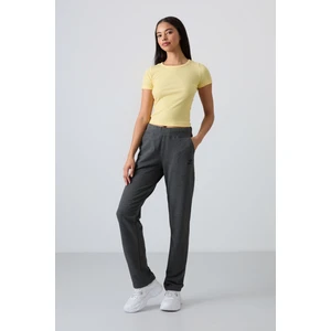 Tommy Life Tommy Life  Antrasit Melanj Kadın Yüksek Bel Cepli Slim Fit Klasik Paça Eşofman Alt - 94185