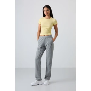 Tommy Life Tommy Life  Gri Melanj Kadın Yüksek Bel Cepli Slim Fit Klasik Paça Eşofman Alt - 94185