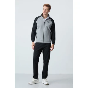 Tommy Life Gri Melanj-Siyah Erkek Dik Yaka Çift Renk Slim Fit Klasik Paça Eşofman Takımı-85113