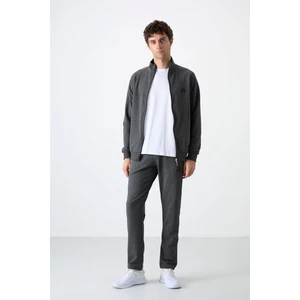 Tommy Life Tommy Life  Antrasit Melanj Erkek Dik Yaka Fermuarlı Slim Fit Klasik Paça Eşofman Takımı-85072