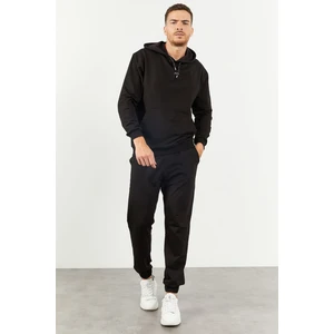 Tommy Life Tommy Life  Siyah Erkek Kapüşonlu Kanguru Cep Oversize Lastik Paça Eşofman Takımı - 85117
