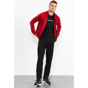 Tommy Life Kırmızı - Siyah Dik Yaka Fermuarlı Standart Kalıp Klasik Paça Erkek Eşofman Takımı - 85152