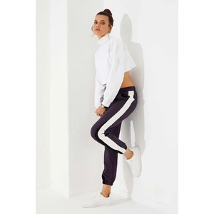 Tommy Life Tommy Life  Mor Kadın İki Renk Şeritli Dar Kesim Lastik Paça Eşofman Alt-94582