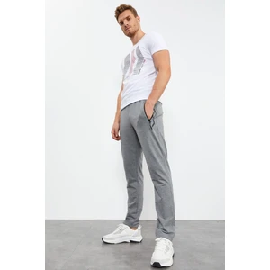 Tommy Life Tommy Life  Gri Melanj Erkek Fermuar Cepli Yazı Detaylı Standart Kalıp Klasik Paça Eşofman Alt-84744