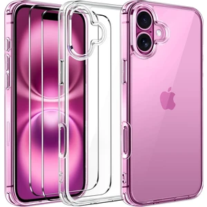 iPhone 16 Plus Şeffaf Silikon Kılıf + 2 Adet Cam Ekran Koruyucu Seti