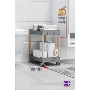 Mowo Home Mowo 2 Katlı Tekerlekli Banyo Rafı Tuvalet Kağıtlık Havluluk Deterjanlık Makyaj Organizer