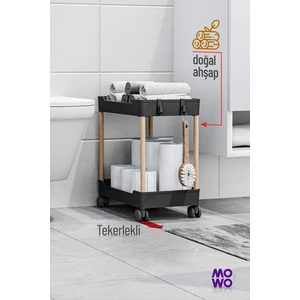 Mowo Home Mowo 2 Katlı Tekerlekli Banyo Rafı Tuvalet Kağıtlık Havluluk Deterjanlık Makyaj Organizer