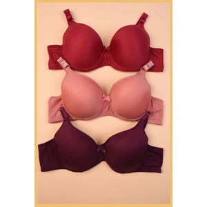 Dolgusuz Balenli Sütyen 3 Adet (bordo Gül Mürdüm)