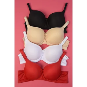 Destekli Dolgulu Sütyen 4 Adet Siyah Ten Beyaz Kırmızı