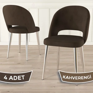 Pane Serisi 4 Adet Mutfak Sandalyesi Krom Kaplama Metal Ayak