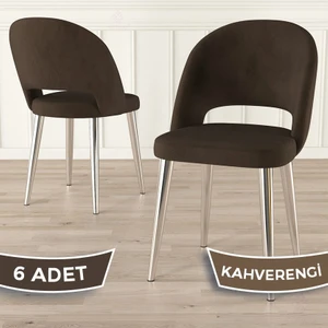 Pane Serisi 6 Adet Mutfak Sandalyesi Krom Kaplama Metal Ayak