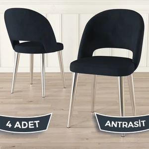 Pane Serisi 4 Adet Mutfak Sandalyesi Krom Kaplama Metal Ayak