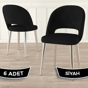 Pane Serisi 6 Adet Mutfak Sandalyesi Krom Kaplama Metal Ayak
