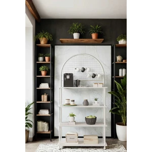 Çevir Kur Beyaz Bd, 4 Raflı Kahve Köşesi Dolabı, Mutfak Standı, Mutfak Düzenleyici 71*170*35 cm