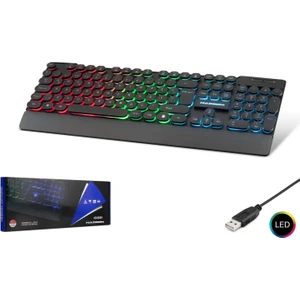 HDX2604 Türkçe-Q Fn Multimedia Gökkuşağı Ledli 1.40MT USB Kablolu Oyuncu Klavyesi - Siyah