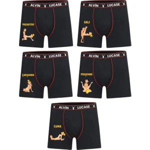 5 Adet Boxer 5 Gün 5 Farklı Pozisyon Özel Tasarım Hafta Içi Temalı Eğlenceli Erkek Komik Boxer
