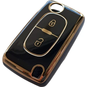 Peugeot Partner 207 307 308 407 Uyumlu Kumanda Anahtar Kılıfı Oto Anahtarlık Siyah Gold