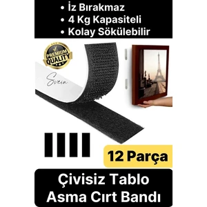 Premium Çivisiz Resim Çerçeve Iz Bırakmaz Sökülebilen Tablo Asma Bandı 12'li Set Cırt Bant Yapışkan