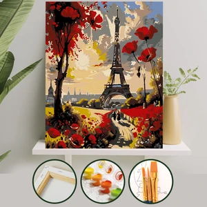 Palmiye Hobi Sanat Sayılarla Boyama Tuval Seti Fırça Boya Dahil (Çıtalı) 40X50 cm - Eyfel Kulesi