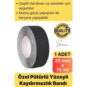 25 mm x 15 mt Siyah Kaydırmaz Bant Yapışkanlı Merdiven Basamak Zemin Güçlü Tutunabilen Halı