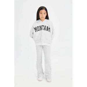 Kız Çocuk 2'li Takım Baskılı Kapüşonlu Sweatshirt İspanyol Paça Tayt D0725A824AU