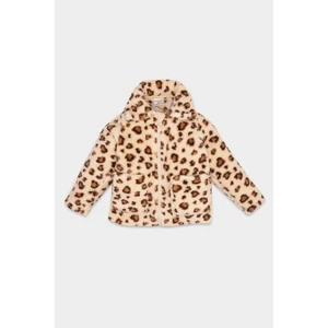 Kız Bebek Gömlek Yaka Fermuarlı Leopar Desenli Welsoft Pelüş Hırka D5142A524WN