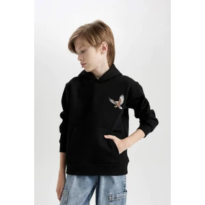 Erkek Çocuk Baskılı Kapüşonlu Kalın Siyah Sweatshirt D3032A824WN