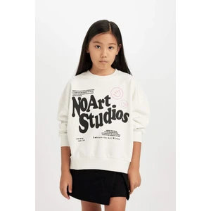 Kız Çocuk Oversize Geniş Kalıp Bisiklet Yaka Baskılı Sweatshirt D6491A8NS