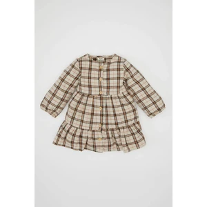 Kız Bebek Düğmeli Uzun Kollu Etek Ucu Volanlı Elbise