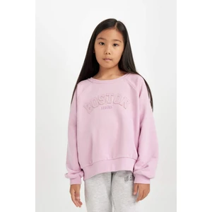 Kız Çocuk Pembe Oversize Geniş Kalıp Bisiklet Yaka Baskılı Sweatshirt D1100A824AU