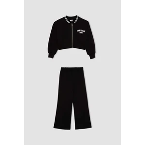 Kız Çocuk 2'li Takım Baskılı Kolej Yaka Bomber Ceket Geniş Paça Eşofman Altı D0729A824AU