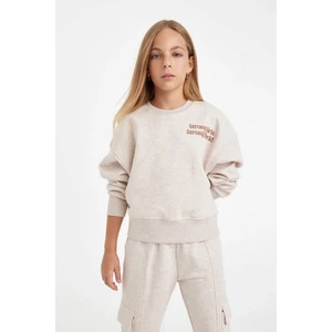 Kız Çocuk Relax Fit Bisiklet Yaka Baskılı Sweatshirt D2886A824WN