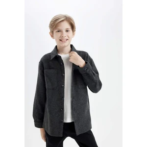 Erkek Çocuk Oversize Geniş Kalıp Polo Yaka Uzun Kollu Antrasit Gömlek