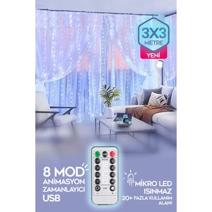 Beyaz Perde LED 3x3 Metre Kumandalı 8 Mod Ambiyans Ayarlanabilir Boy Dekor Mikro LED Işık Perde