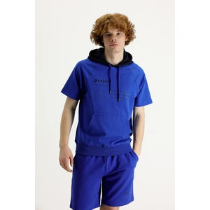 Kapüşonlu Yarım Kol Baskılı Pamuklu Sweatshirt