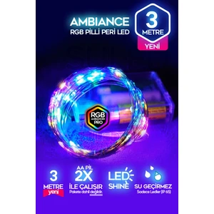 3 Metre Pilli Rgb Peri LED İnce Tel Dekoratif Lambası Renkli Dekor Perde Ledli Bahçe Oda Kafe Duvar