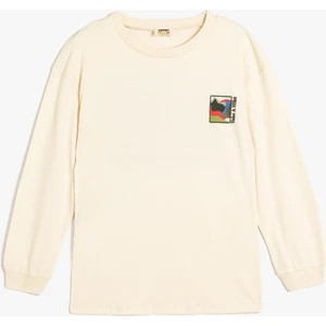 Oversize Tişört Baskı Detaylı Uzun Kollu Bisiklet Yaka Pamuklu