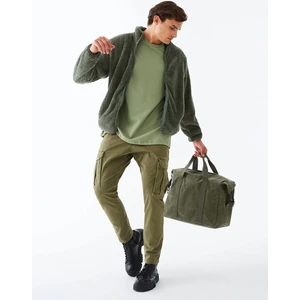 Erkek Düz Dik Yaka Fermuarlı Regular Fit Yeşil Hırka